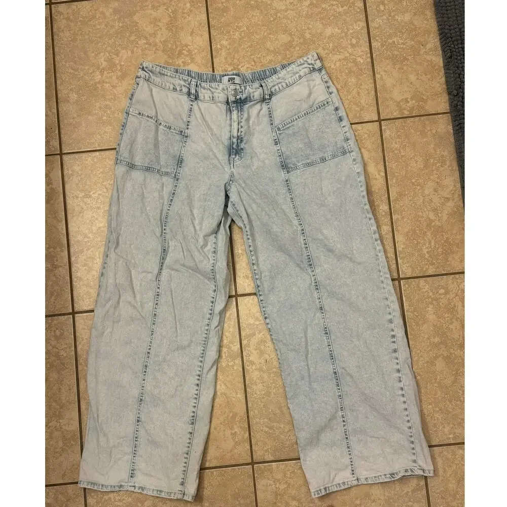 Madden‎ NYC 38 Waist Y2K 90's Style Wide Leg Jeans Light Wash Baggy Grunge